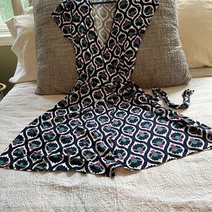 Boden Wrap Dress, Sz.UK12R/-US16R, Cream w/Multi Color Medallion Print